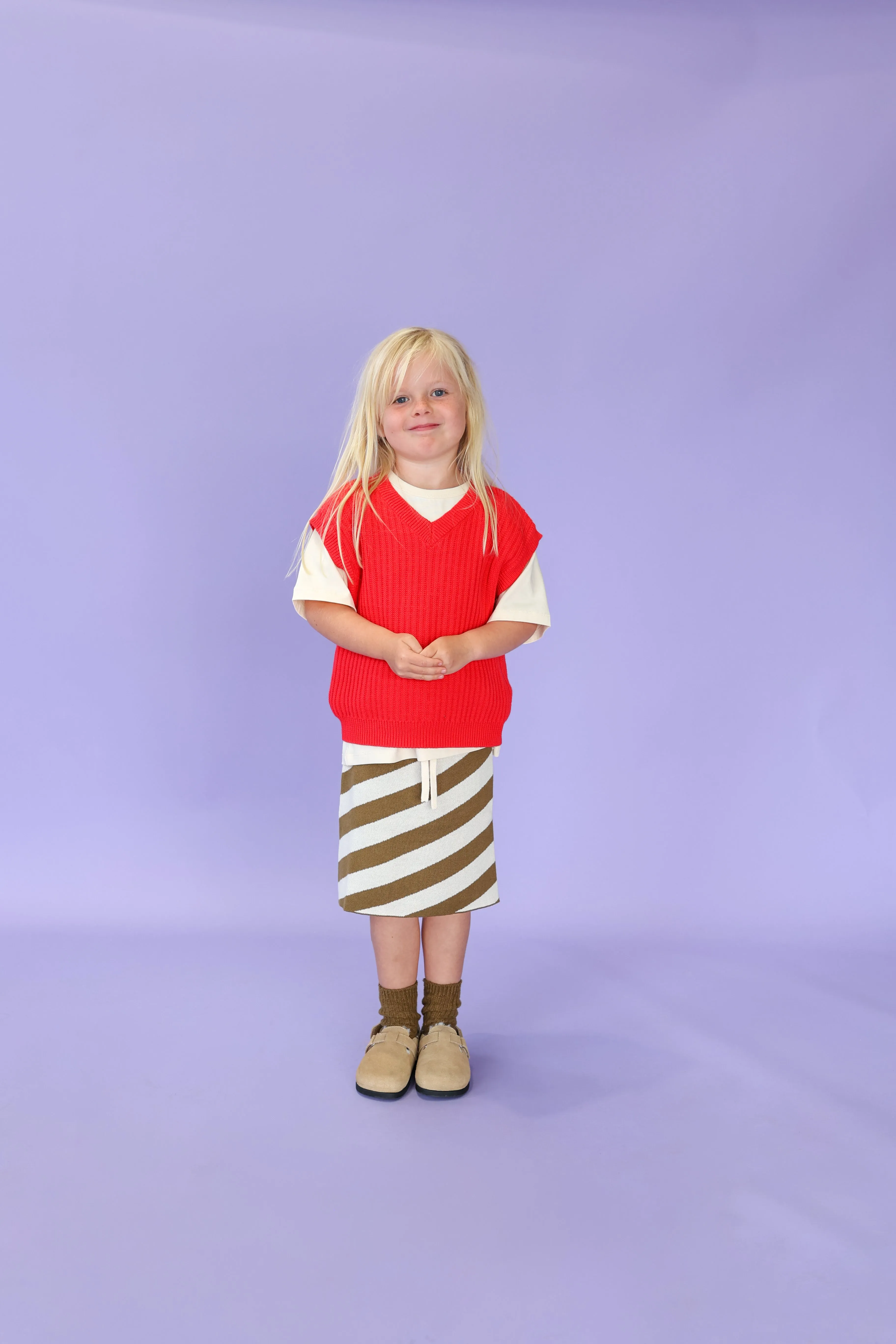 Grown Diagonal Stripe Knit Skirt - Coffee