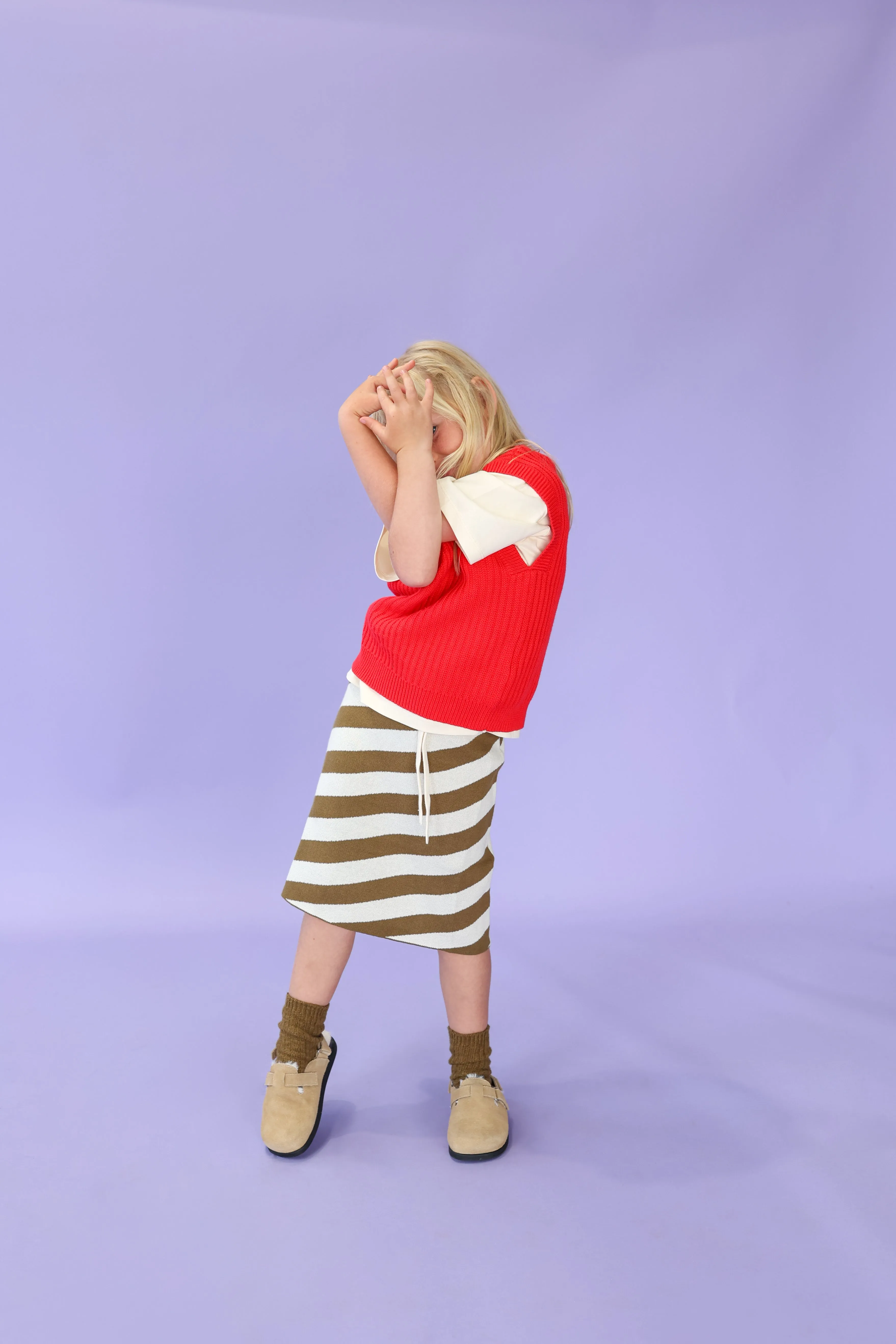 Grown Diagonal Stripe Knit Skirt - Coffee