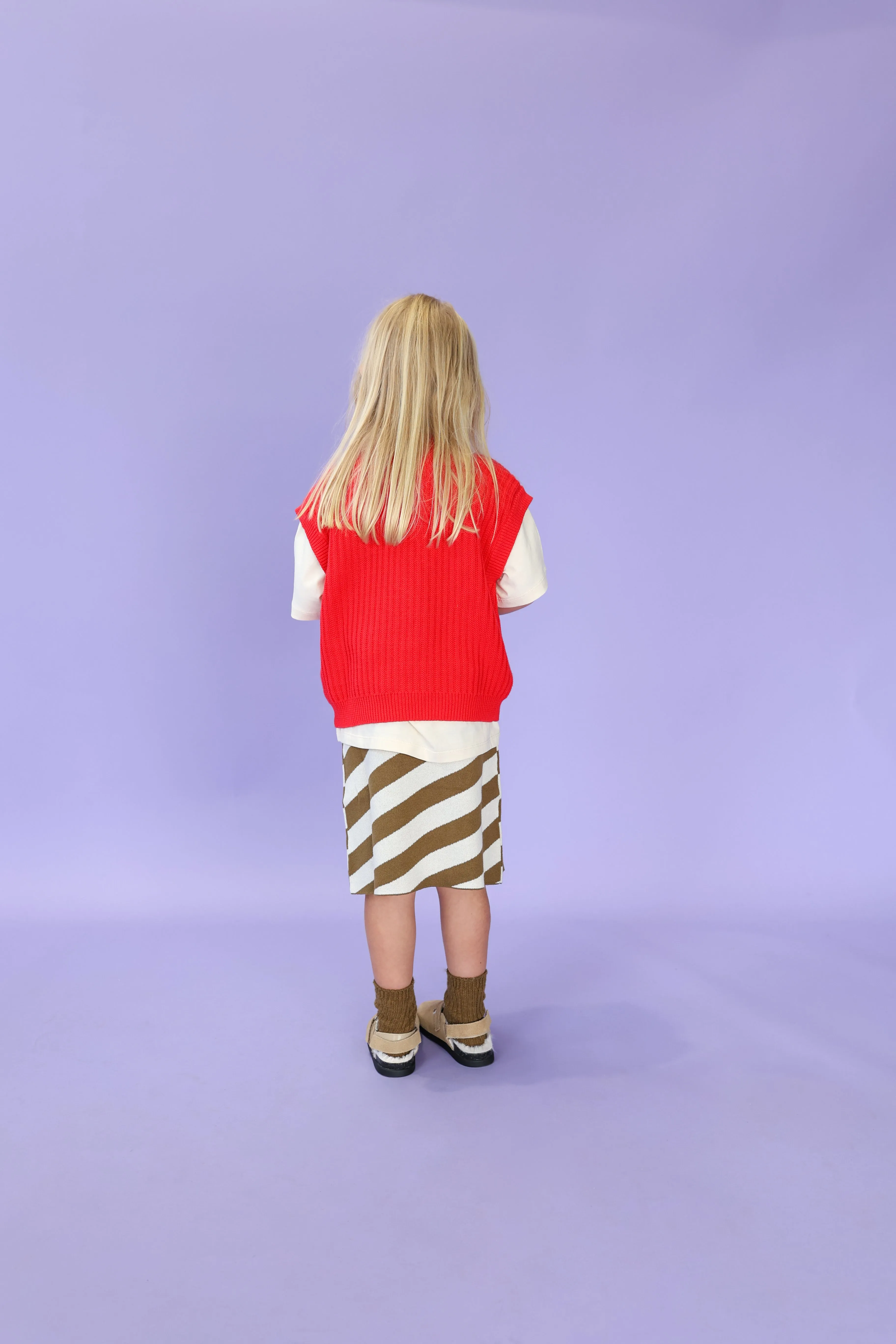 Grown Diagonal Stripe Knit Skirt - Coffee