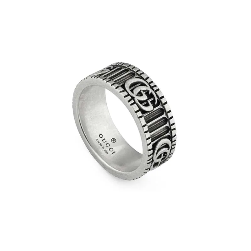 Gucci GG Marmont Motif Aged Silver Thin Ring
