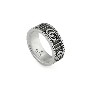 Gucci GG Marmont Motif Aged Silver Thin Ring