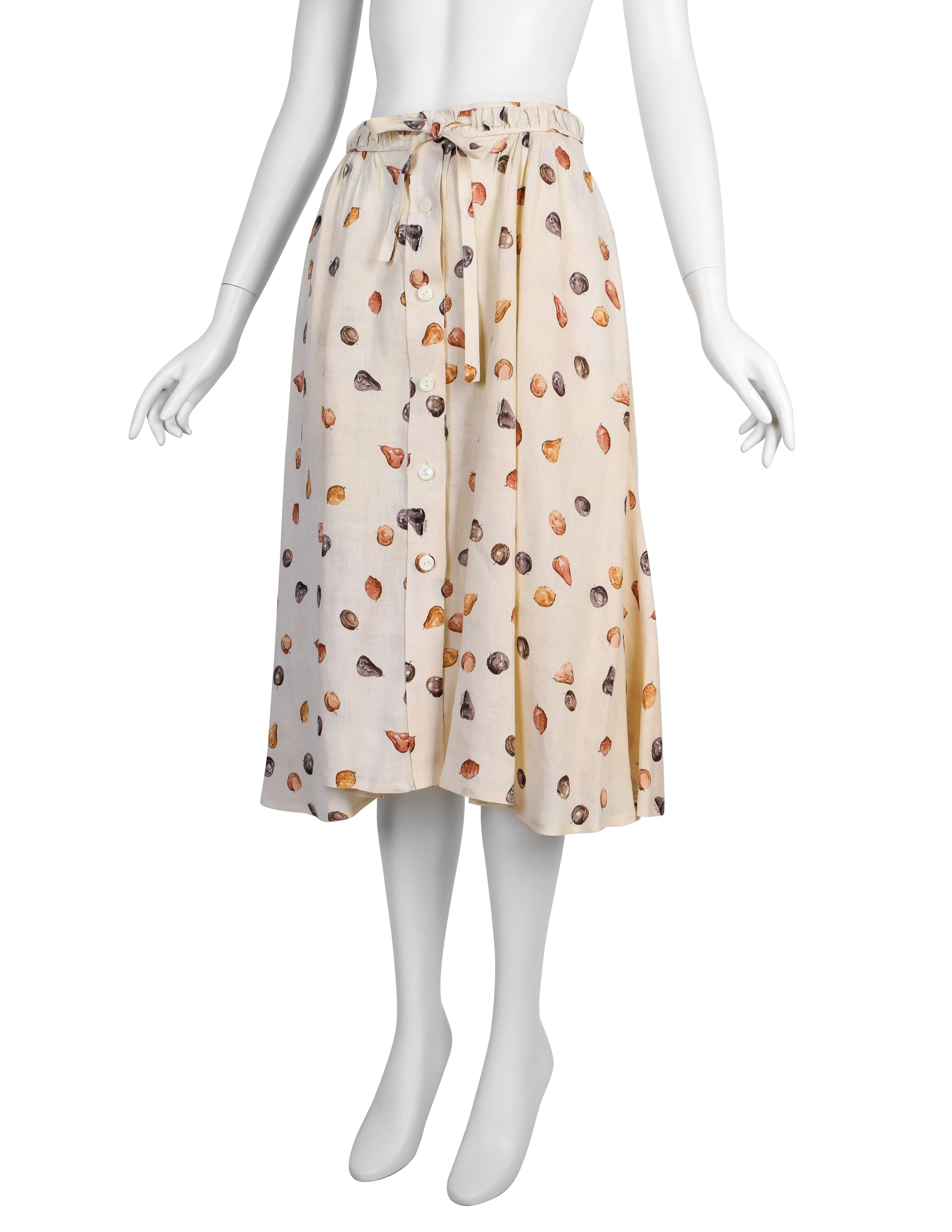 Gucci Vintage Gorgeous Artsy Fruit Print Cream Linen Skirt