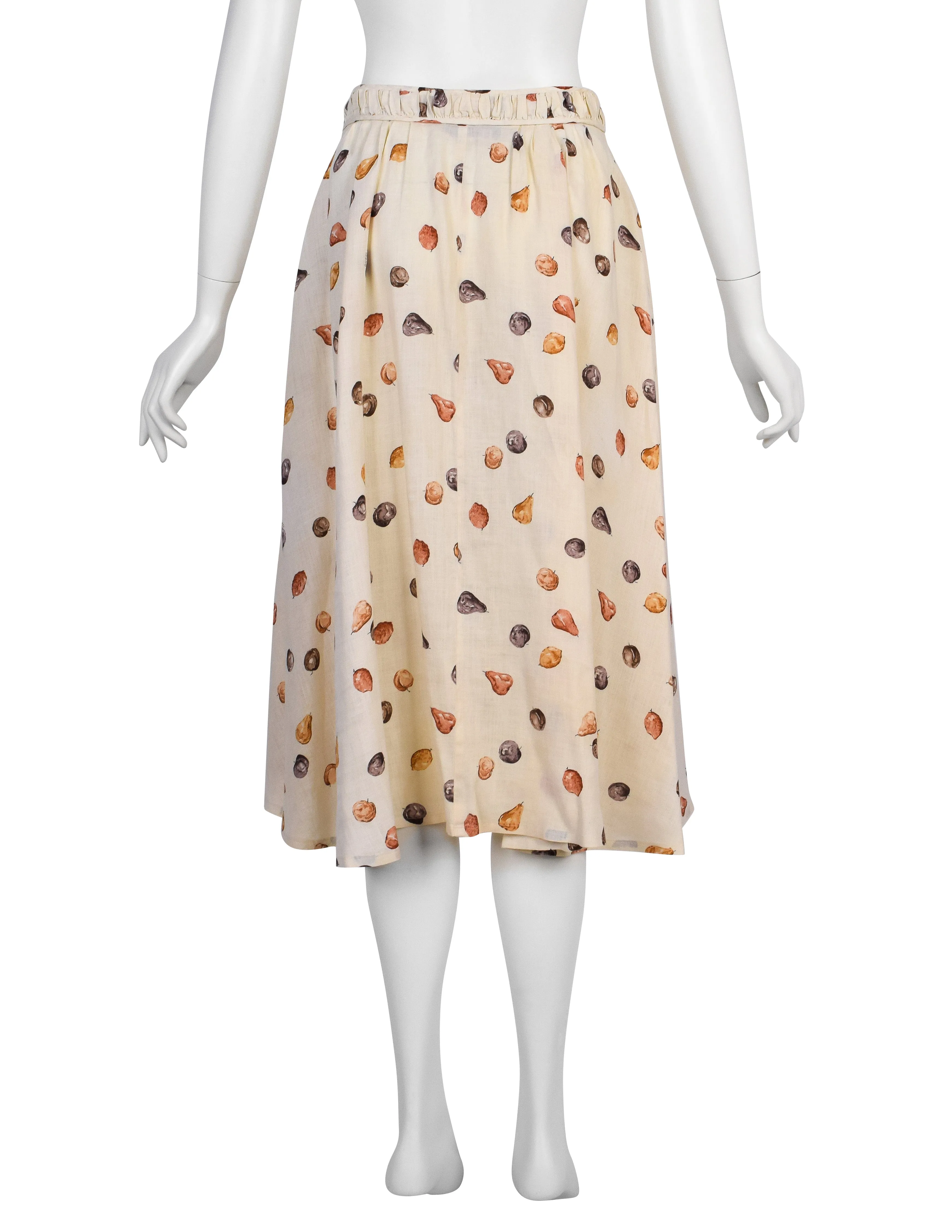 Gucci Vintage Gorgeous Artsy Fruit Print Cream Linen Skirt