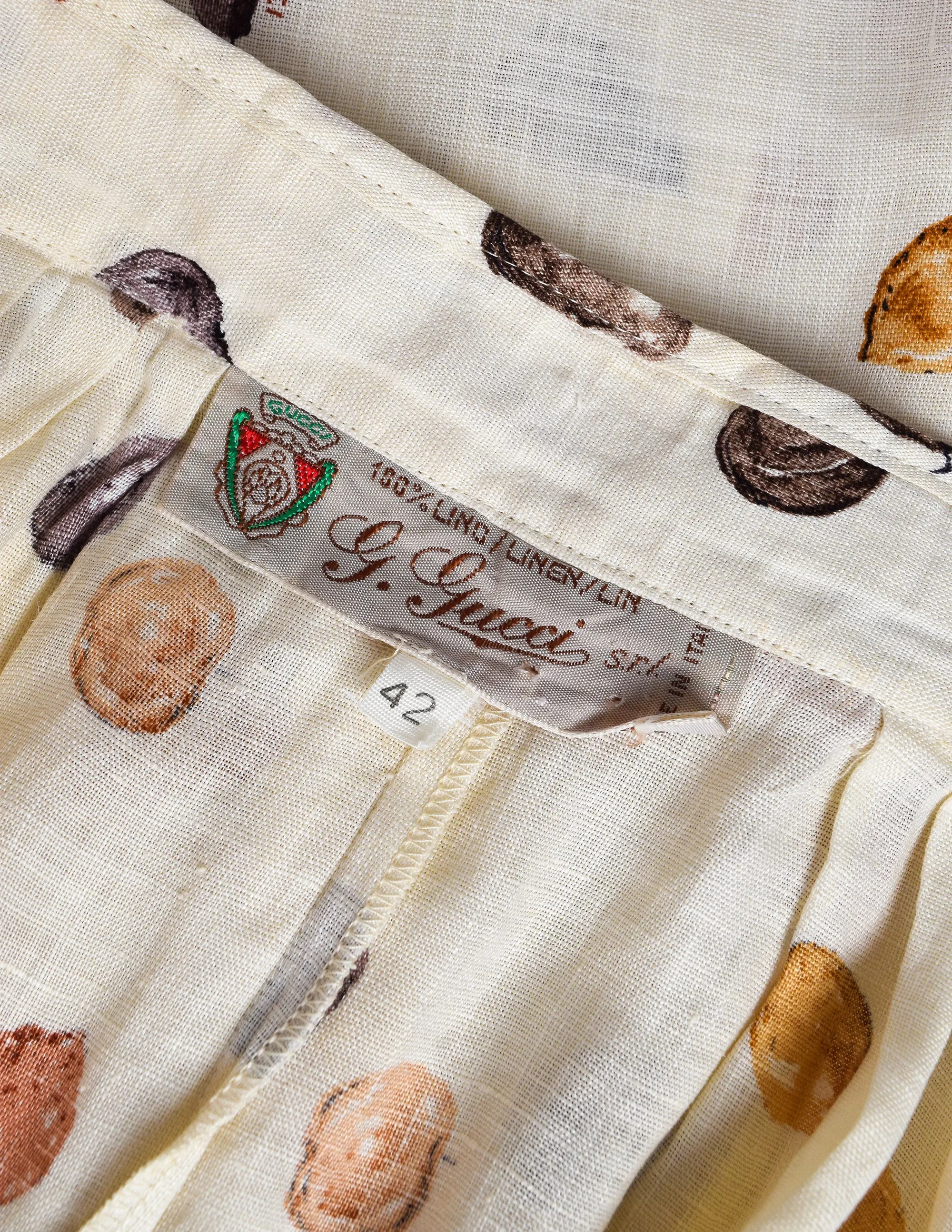 Gucci Vintage Gorgeous Artsy Fruit Print Cream Linen Skirt