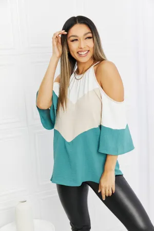 Hailey & Co Full Size Color Block Cold-Shoulder Blouse - Ships from The US