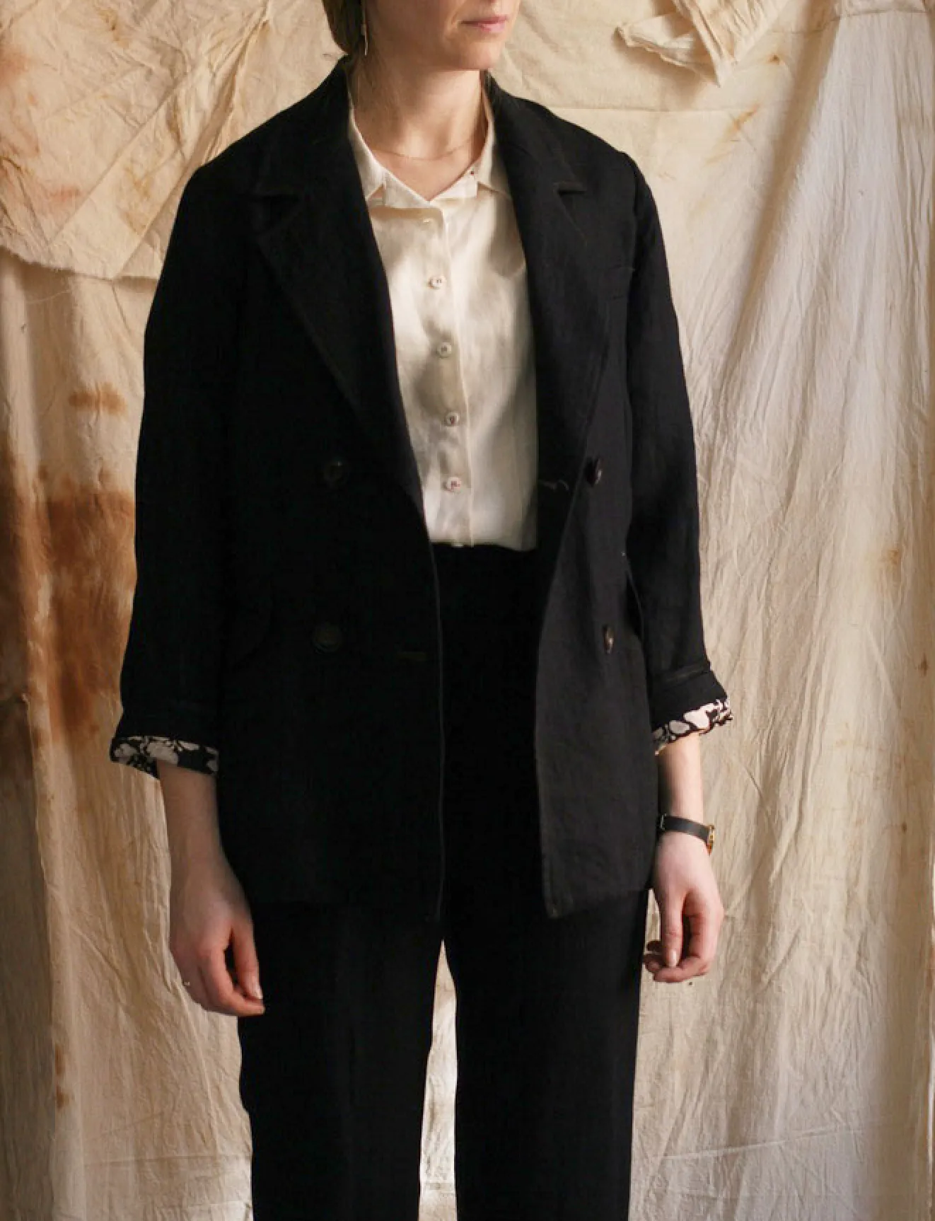 Japanese Linen Blanchett Linen Jacket - Black - S, M