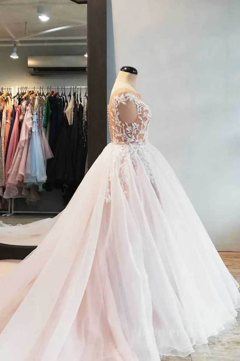 kamahe Champagne tulle lace long prom dress, tulle evening dress