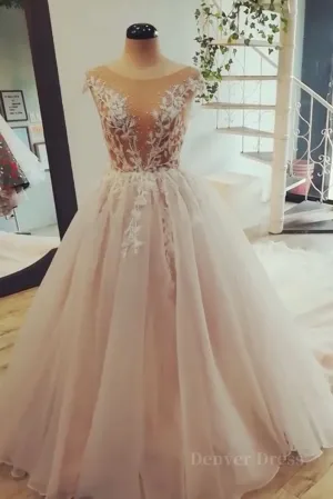 kamahe Champagne tulle lace long prom dress, tulle evening dress