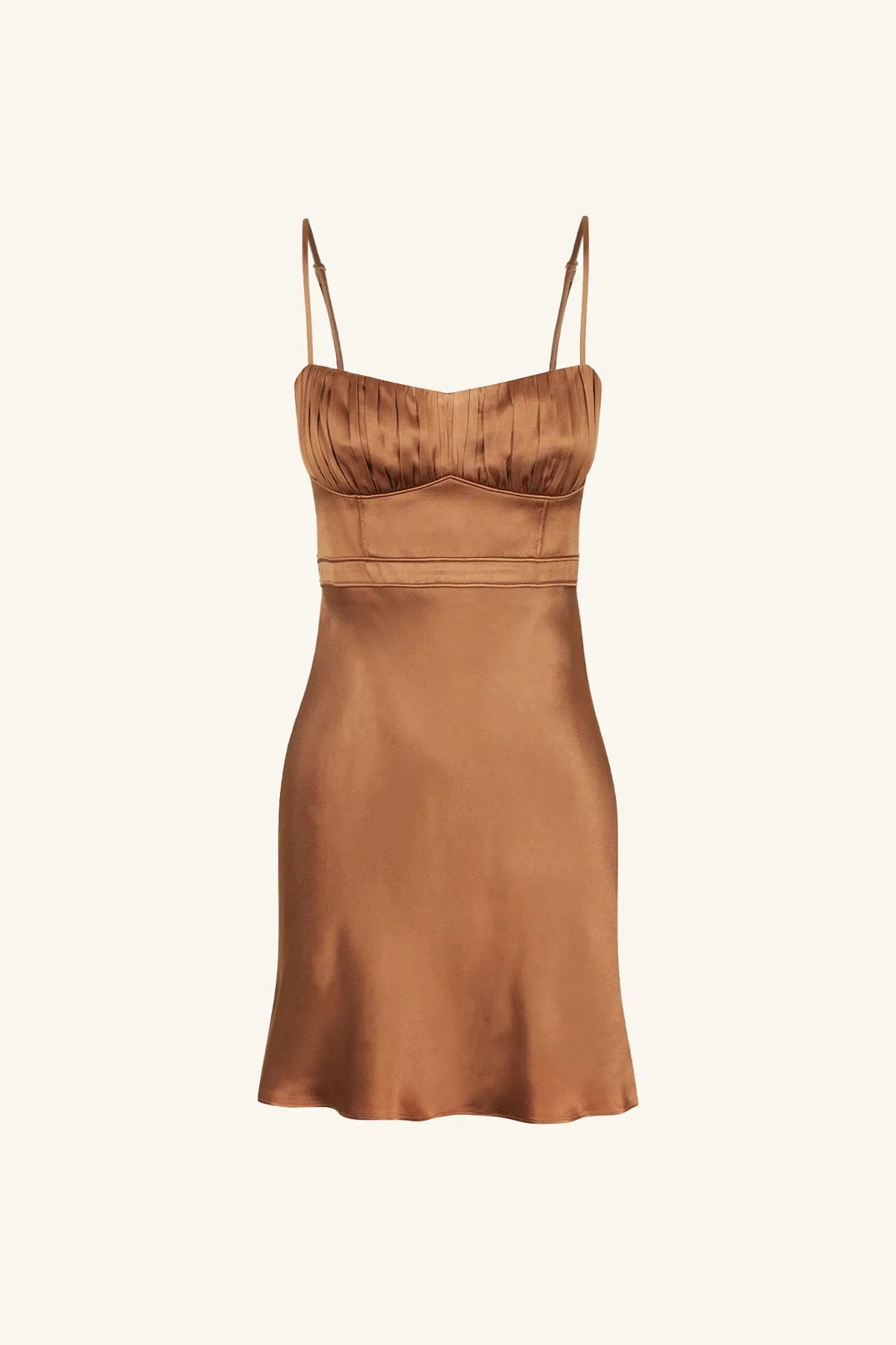 LA LUNE CORDED RUCHED MINI DRESS - ALMOND