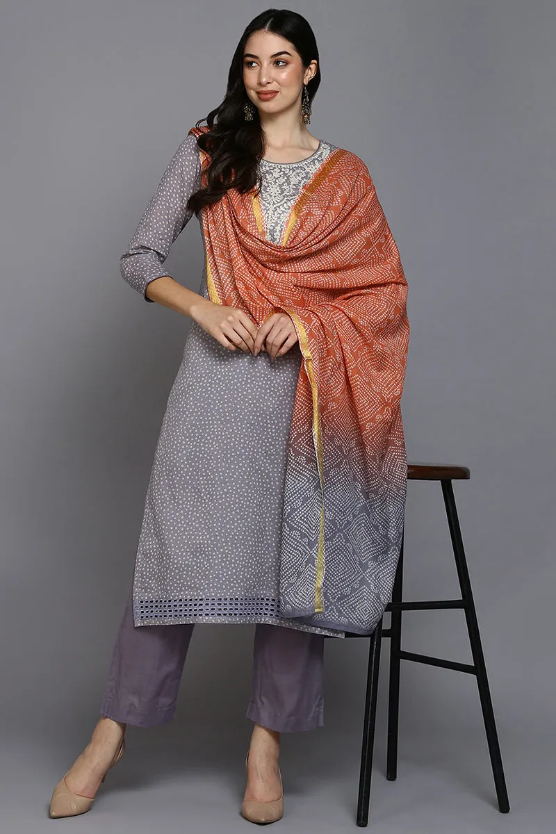 Lavender Cotton Bandhani Straight Suit Set