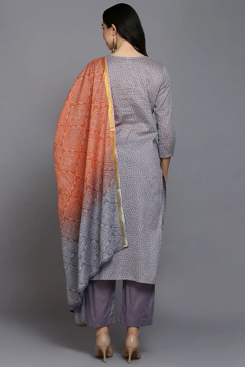 Lavender Cotton Bandhani Straight Suit Set