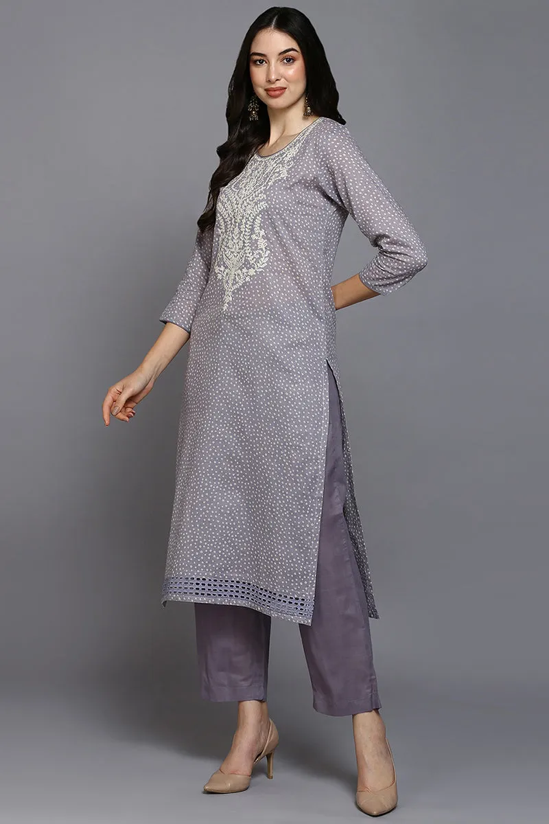 Lavender Cotton Bandhani Straight Suit Set