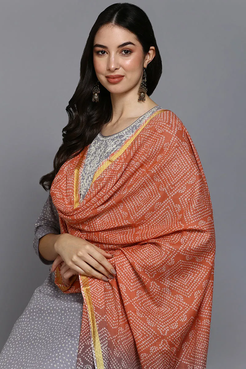 Lavender Cotton Bandhani Straight Suit Set