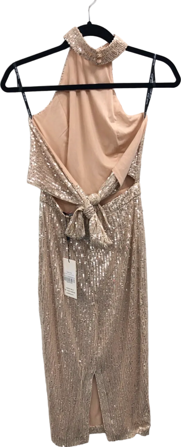 Lavish Alice Beige Sequin Halterneck Midi Dress UK 6