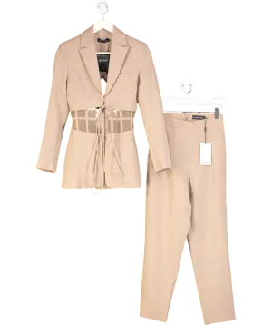 Lavish Alice Beige Sheer Satin Mix Corset Blazer Co-ord UK 6
