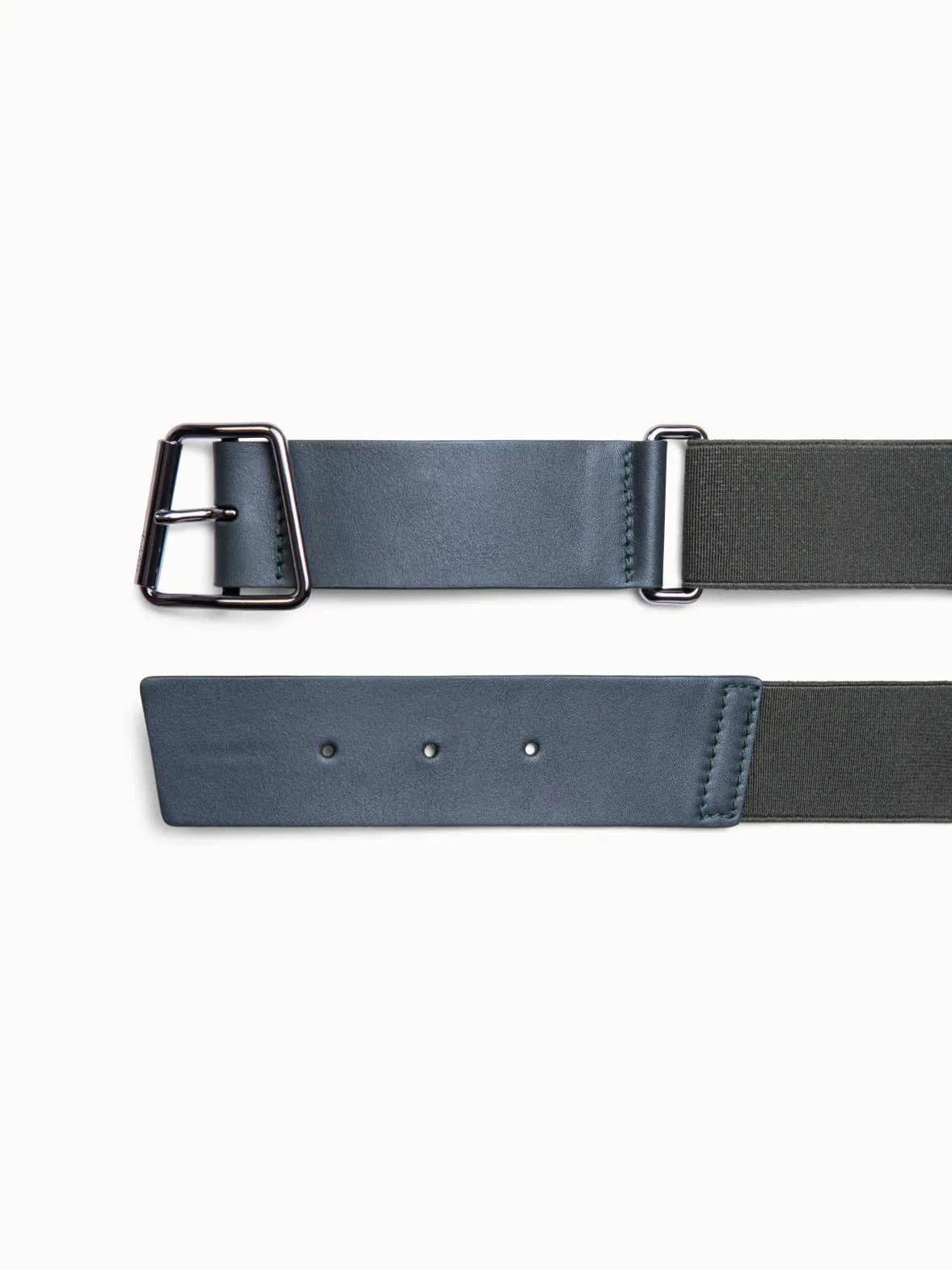 Leather and Elastic Belt with Trapezoid Buckle