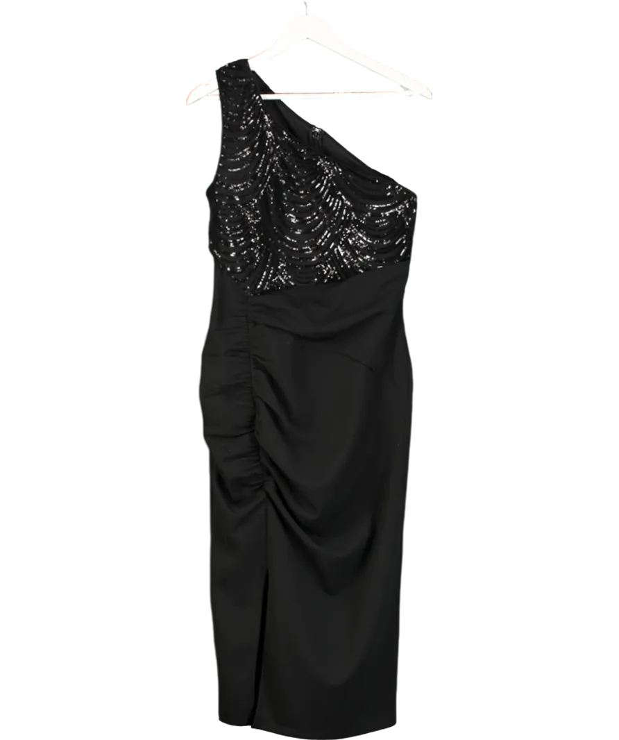 lipsy london Black Sequin One Shoulder Midi Dress UK 12