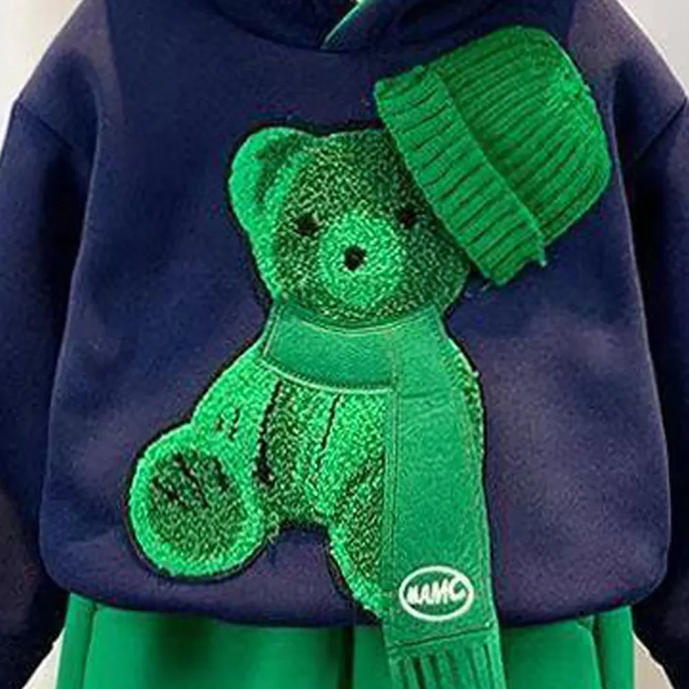 Little Surprise Box Navy & Green Muffler Teddy 2 piece Track Suit set for Kids