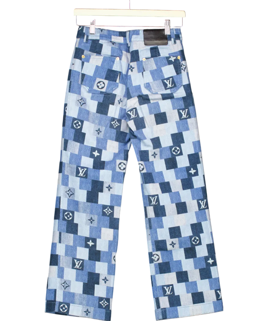 LOUIS VUITTON Denim Monogram Check Pocket Detail Straight Leg Crop Jeans FR34 Uk 4 UK 6