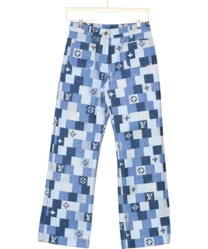 LOUIS VUITTON Denim Monogram Check Pocket Detail Straight Leg Crop Jeans FR34 Uk 4 UK 6
