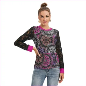Mandala Graffiti Womens Top With Black Lace Sleeves