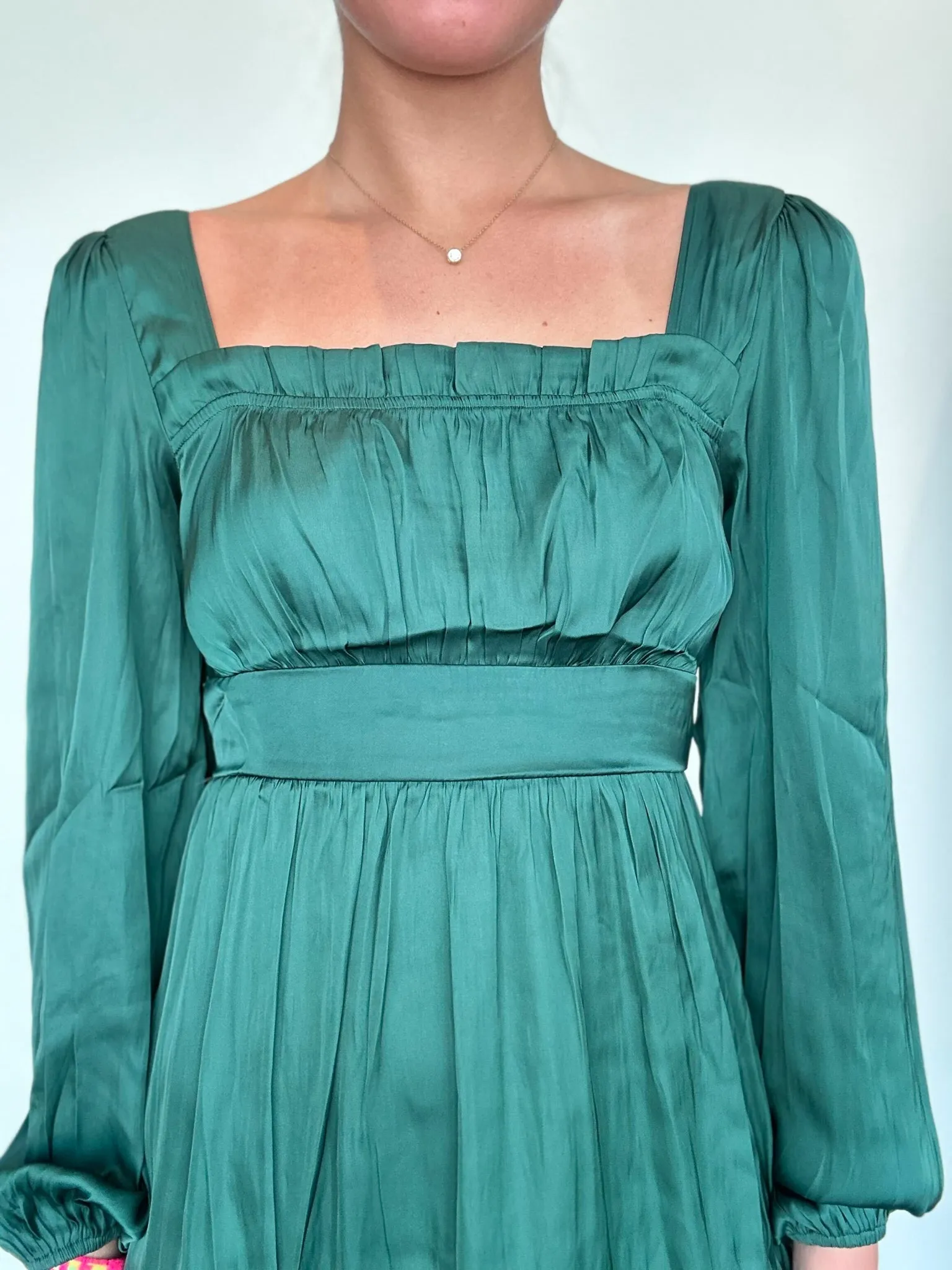 Maria Emerald Square Neck Dress