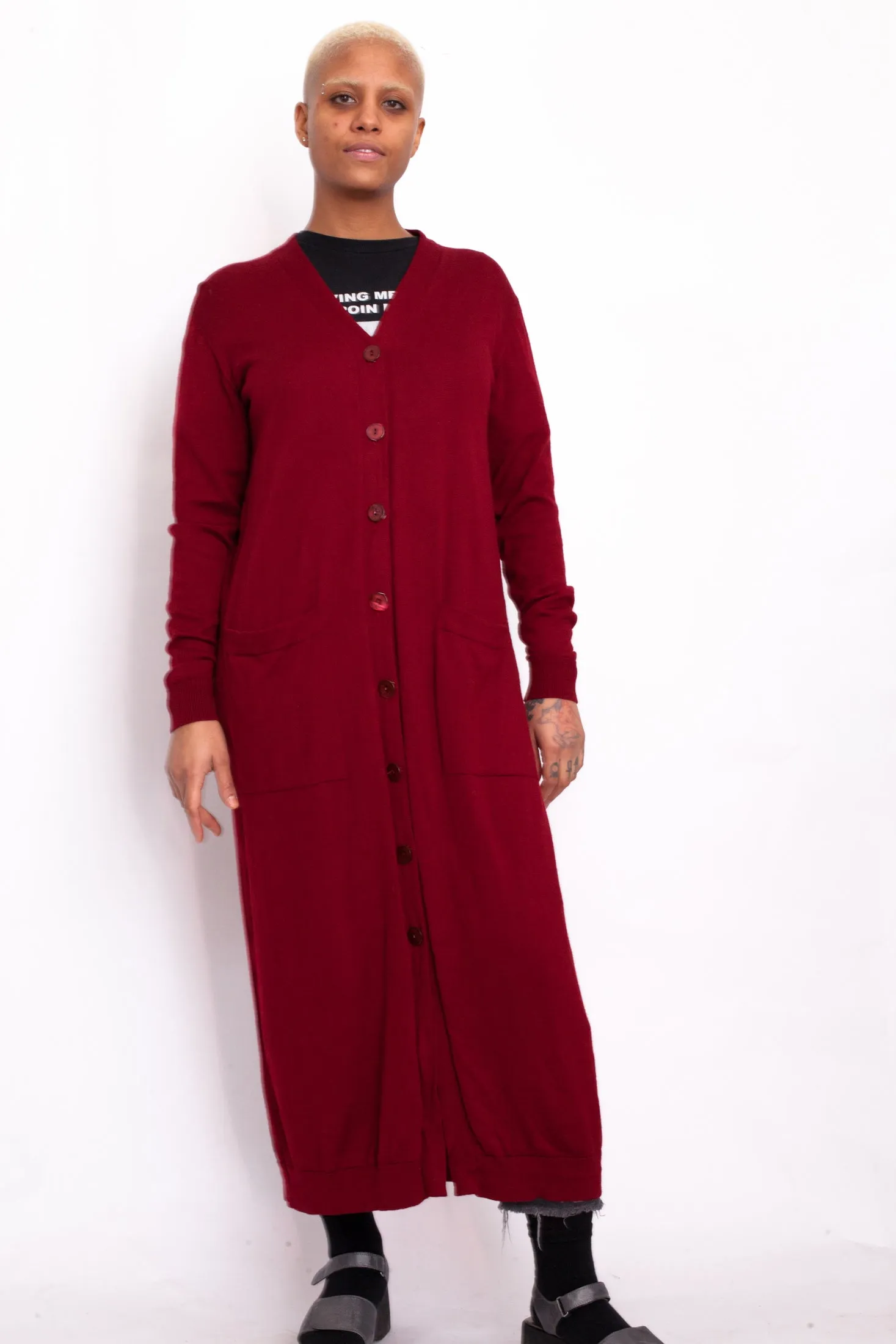 Max Mara Red Wool Maxi Cardigan
