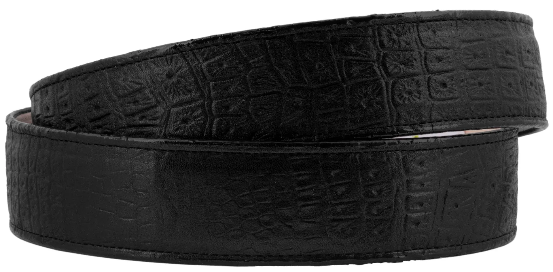 Men's Black Crocodile Belly Print Genuine Leather Belt Round Buckle