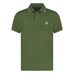 MONCLER TIPPED COLLAR POLO SHIRT KHAKI GREEN