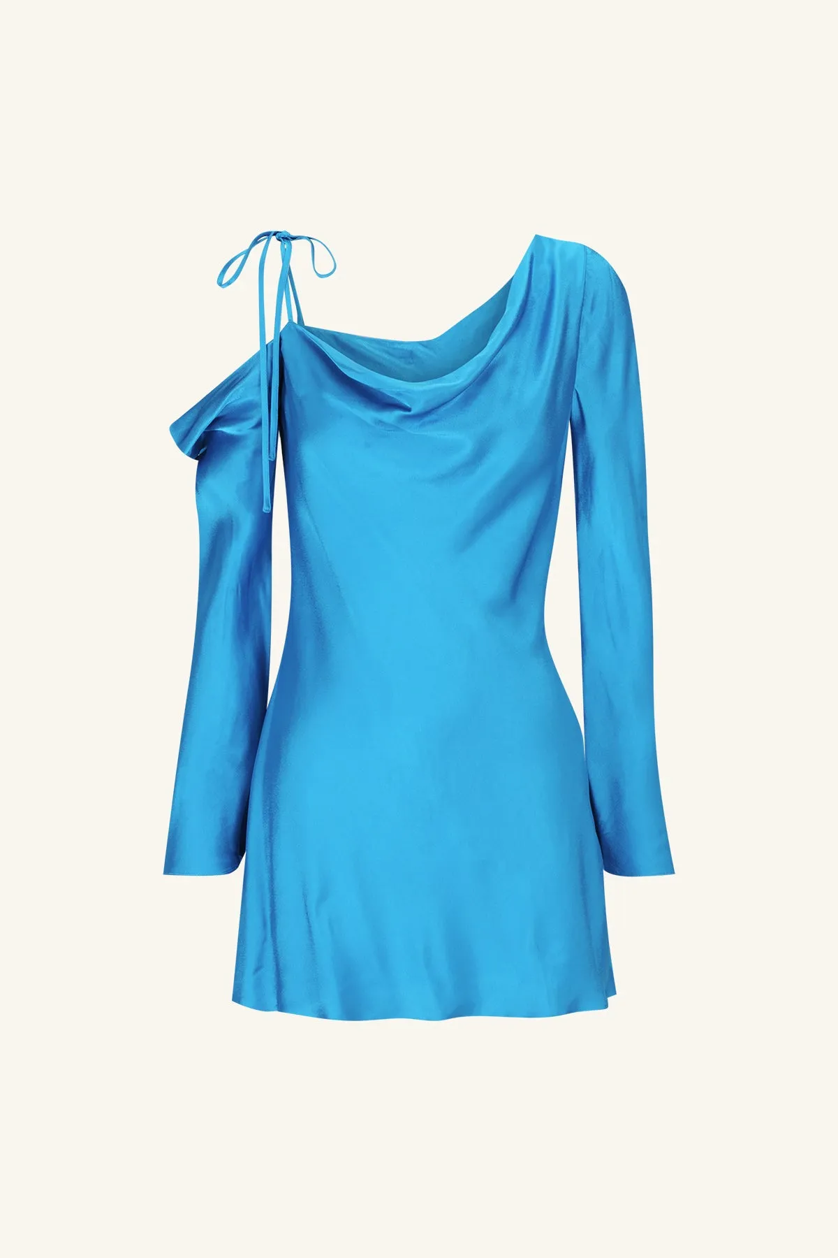 NORA ASYMMETRICAL LONG SLEEVE MINI DRESS - AQUA