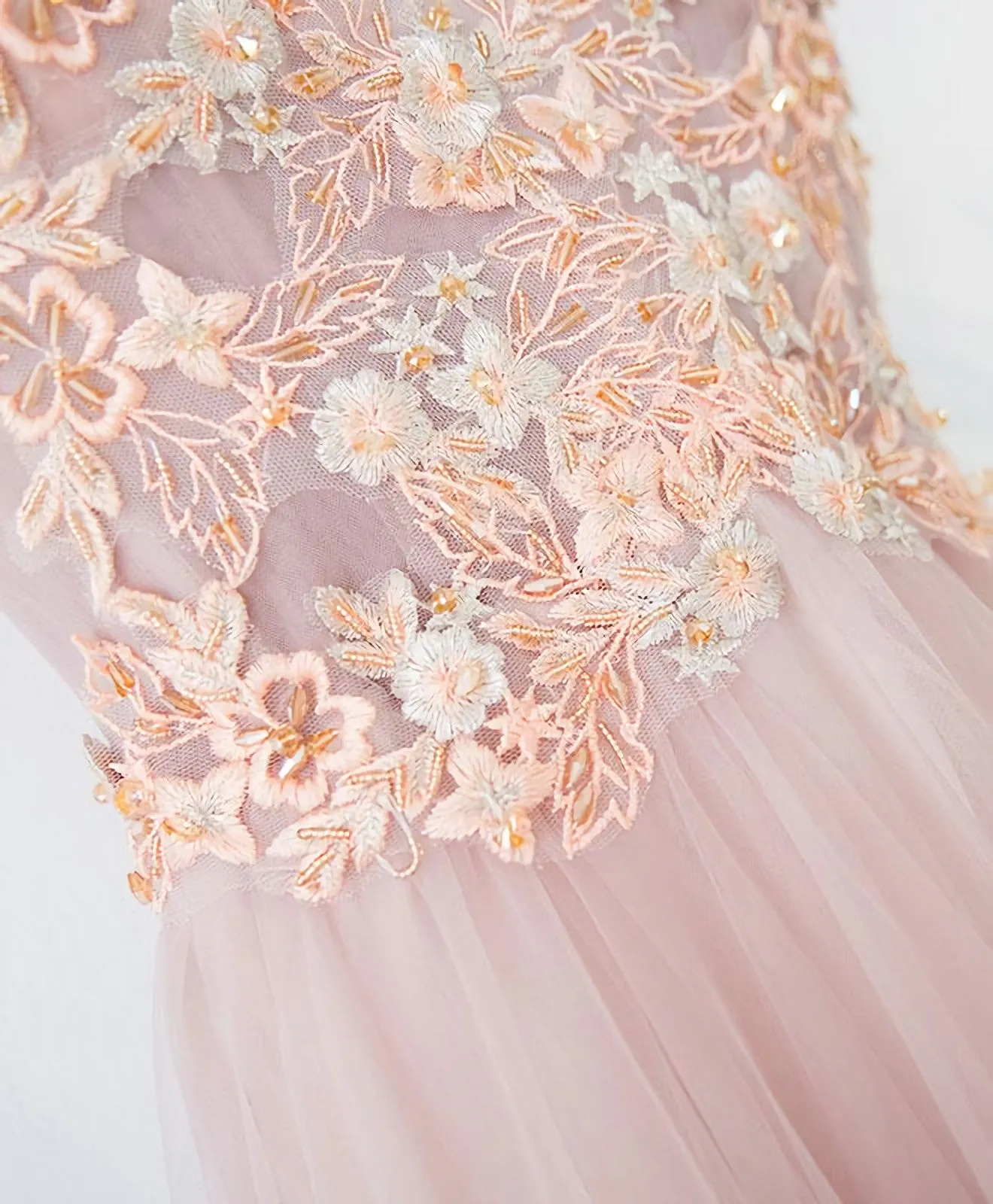 Pink V Neck Lace Long Prom Dress, Evening Dress