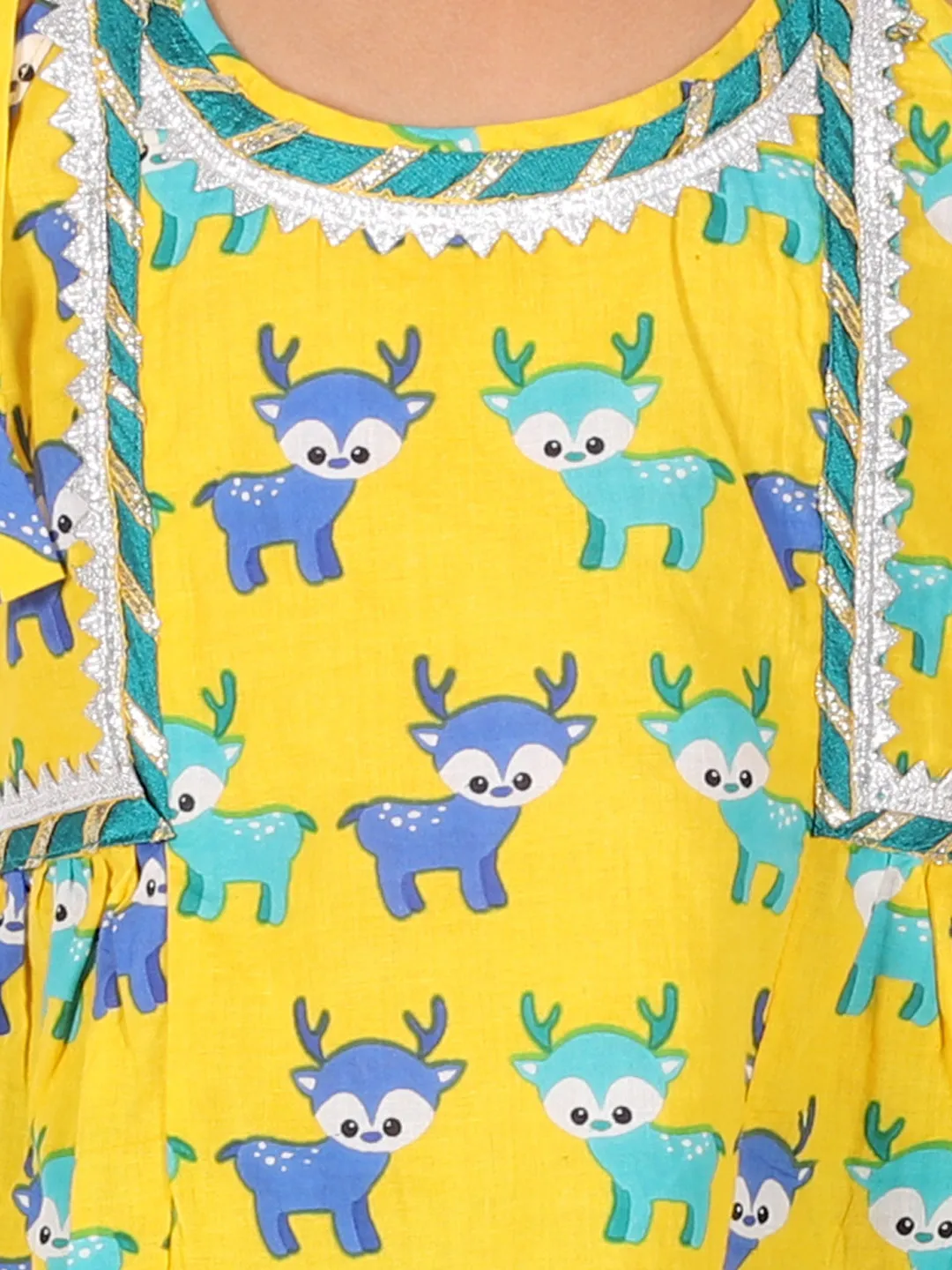 Printed Cotton Indo Westren Top with Harem Dhoti Suit Set for Girls- Yellow