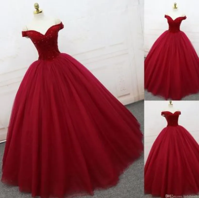 Red Ball Gown Prom Dress Elegant Off Shoulder Prom Dress Long Evening Dress