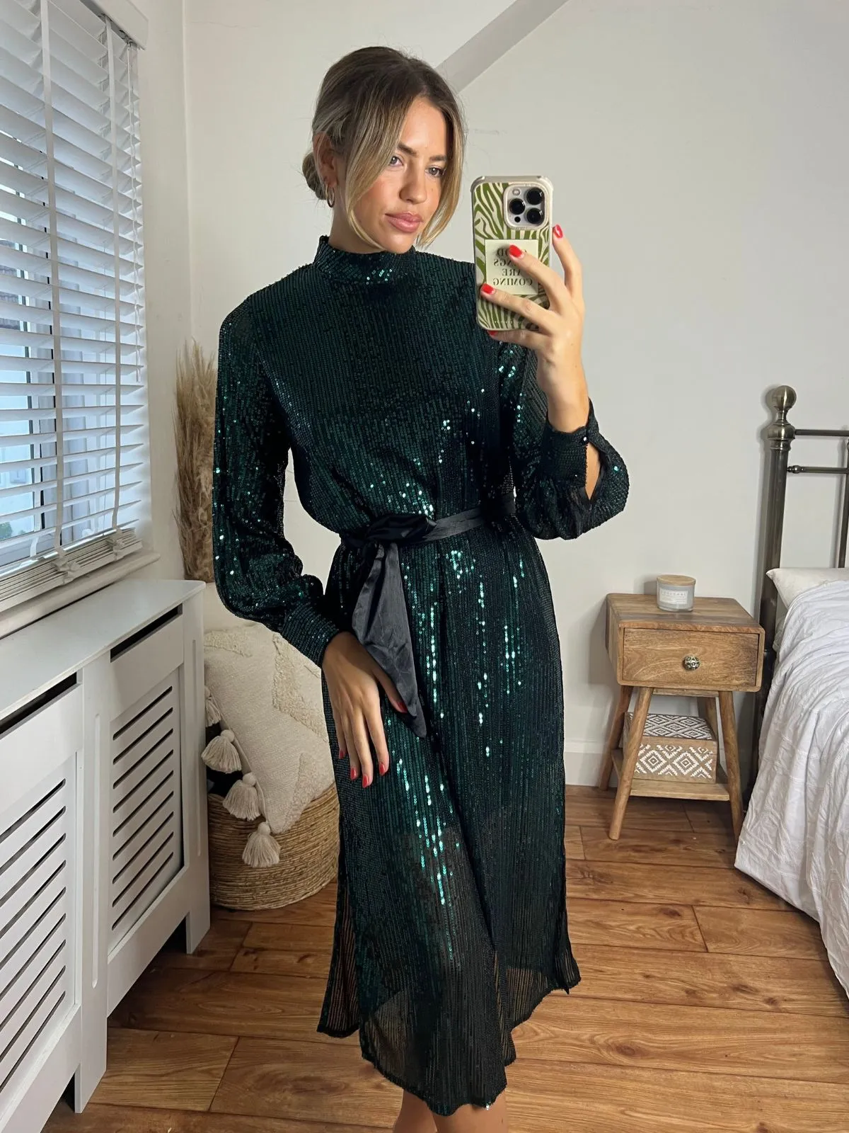 Roxi Sequin Midi Dress / Emerald Green