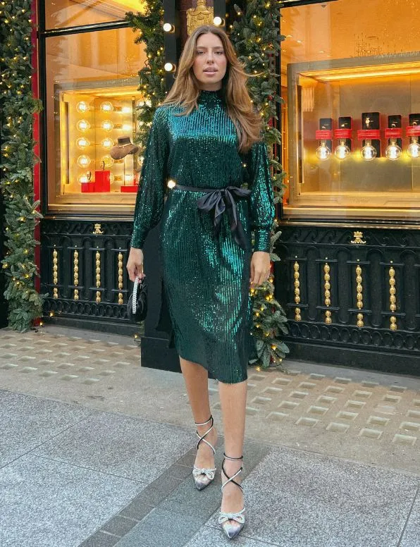Roxi Sequin Midi Dress / Emerald Green