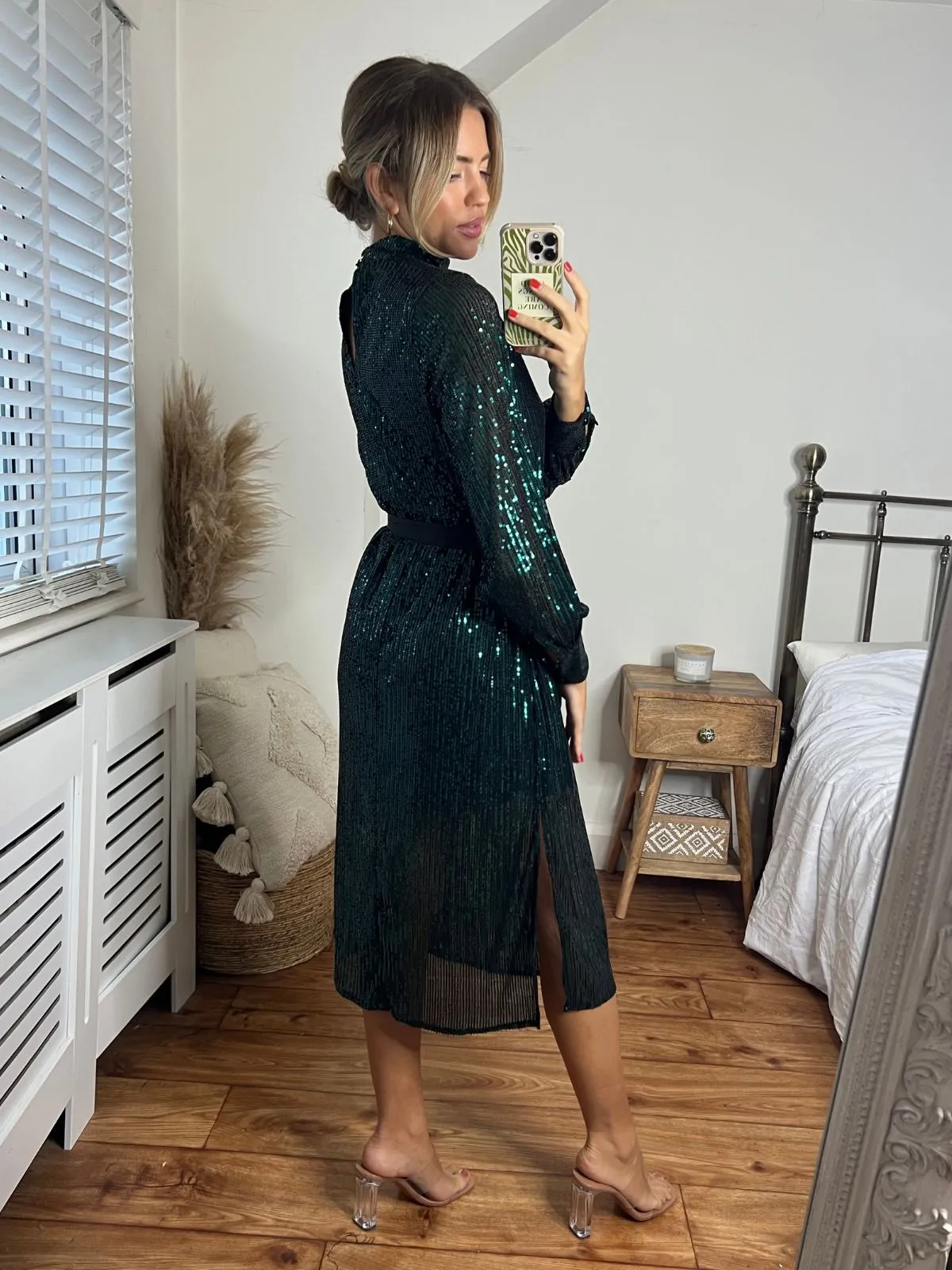 Roxi Sequin Midi Dress / Emerald Green