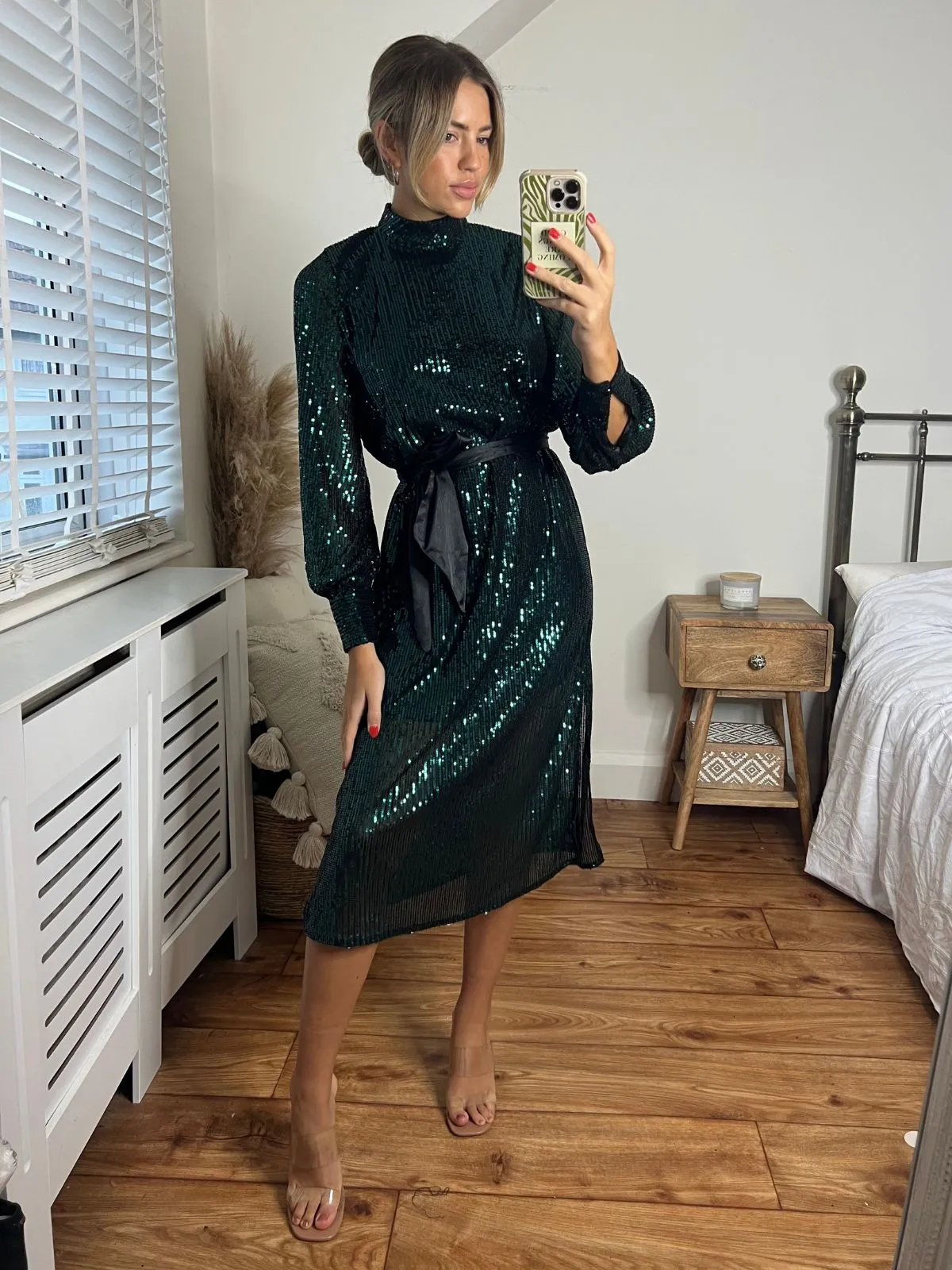 Roxi Sequin Midi Dress / Emerald Green