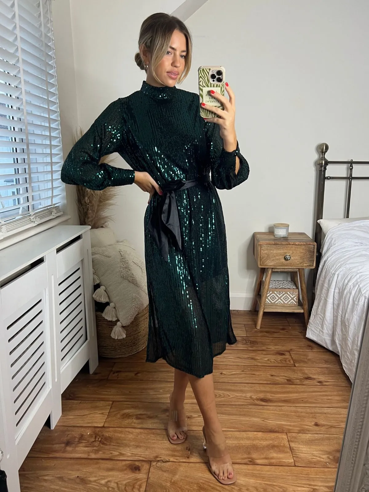Roxi Sequin Midi Dress / Emerald Green