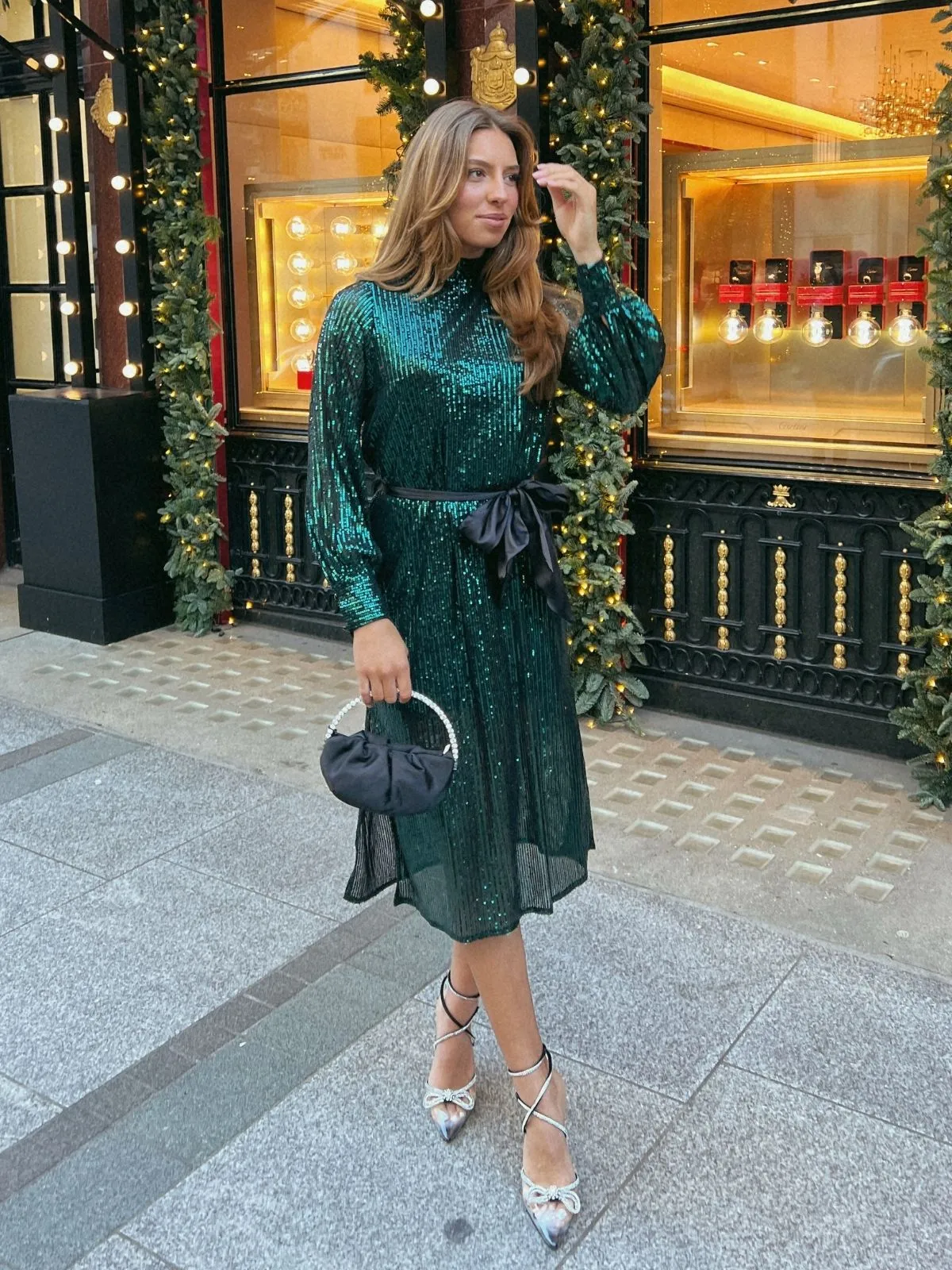 Roxi Sequin Midi Dress / Emerald Green
