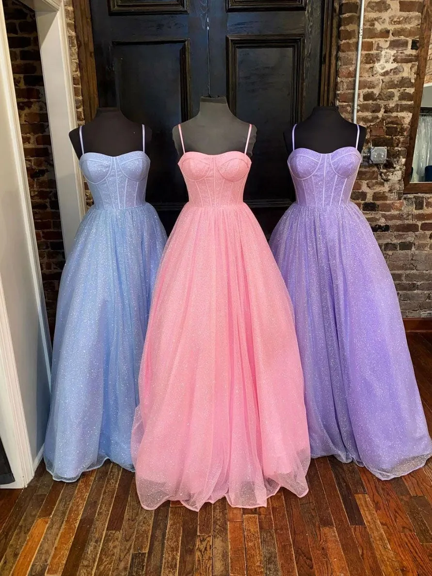 Simple tulle sequin long prom dress tulle formal dress