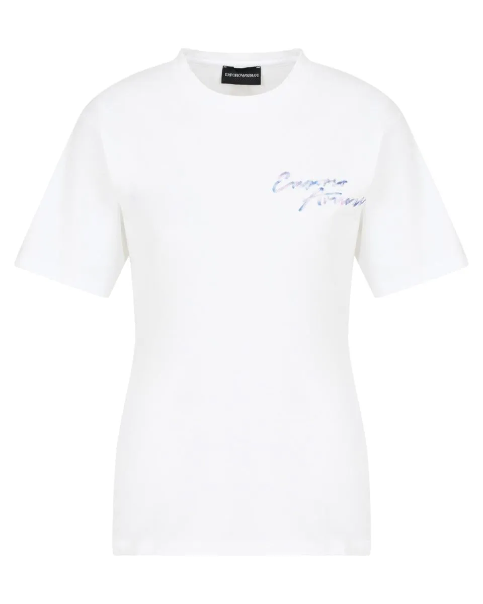 T-shirt in jersey con ricamo logo multicolor