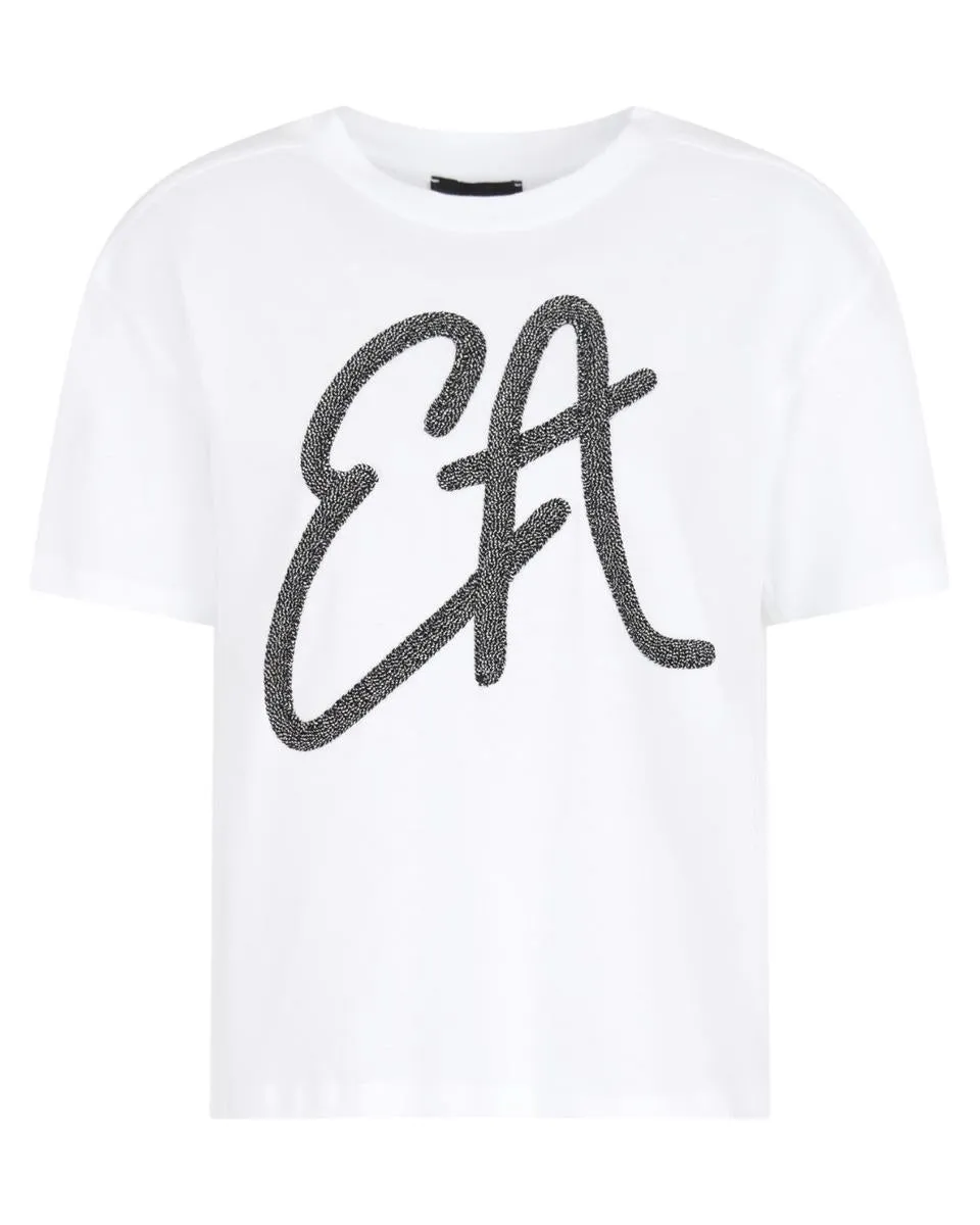 T-shirt in Jersey di Cotone con Maxi Logo in Lurex
