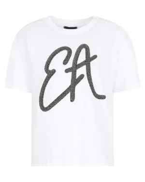 T-shirt in Jersey di Cotone con Maxi Logo in Lurex