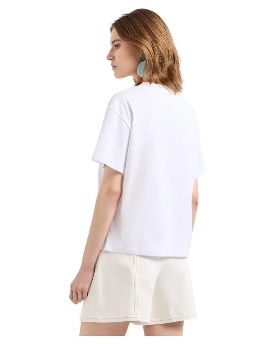 T-shirt in Jersey di Cotone con Maxi Logo in Lurex
