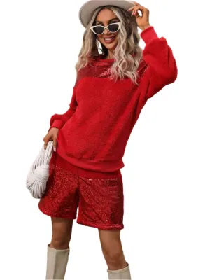 TEEK - Sequin Teddy Sweatshirt and Shorts Set