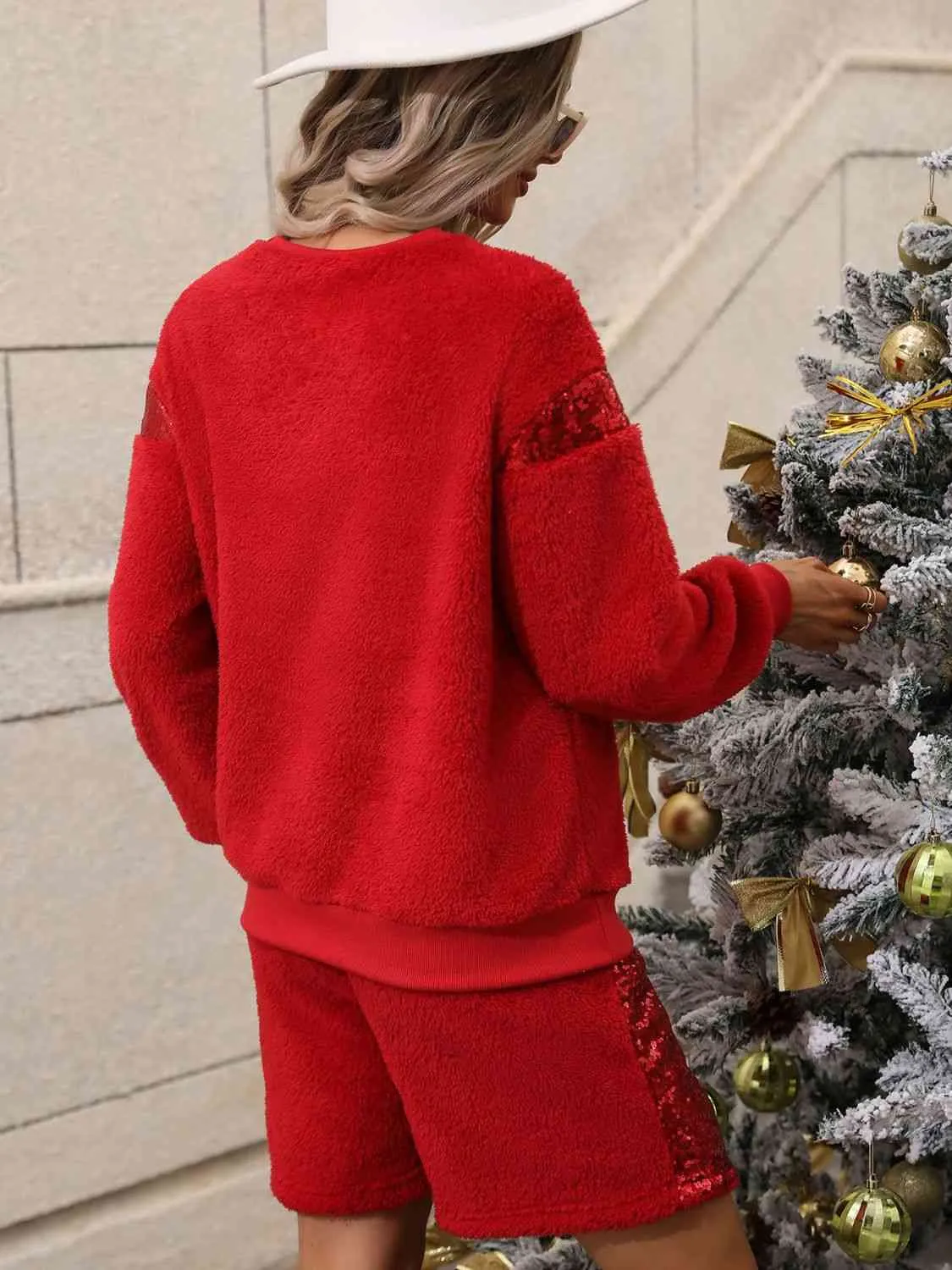 TEEK - Sequin Teddy Sweatshirt and Shorts Set