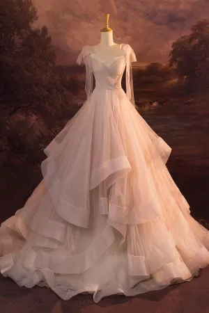 V-Neck Tulle Long Ball Gown A-Line Formal Evening Gown