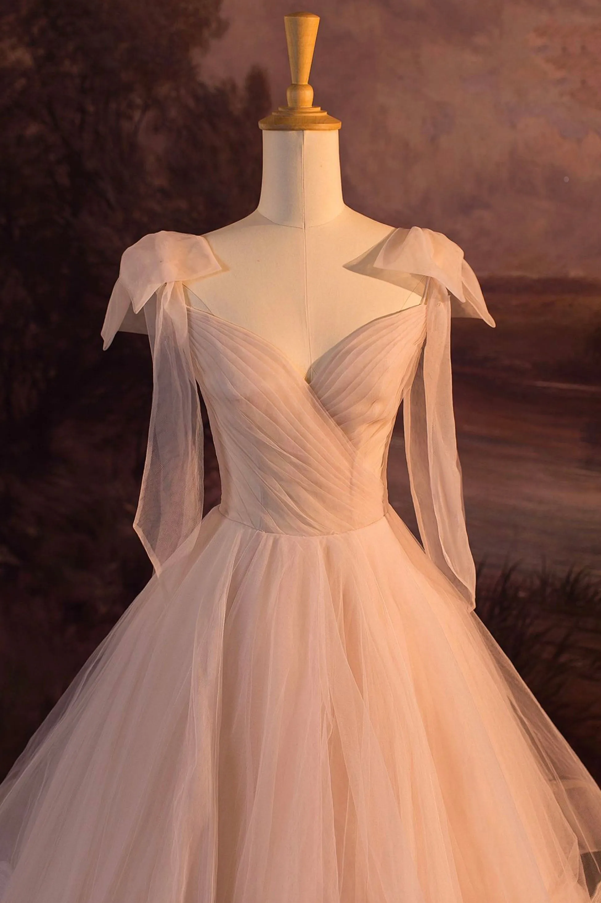 V-Neck Tulle Long Ball Gown A-Line Formal Evening Gown