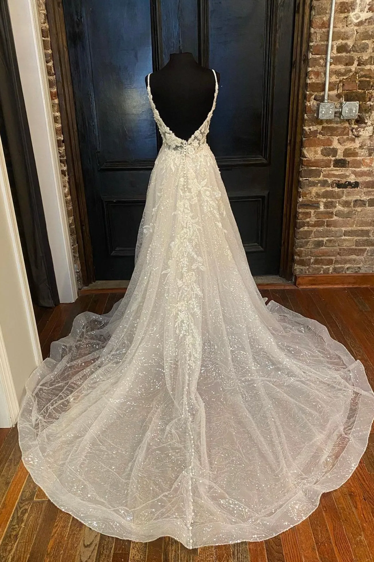 White Tulle Sequins Long Prom Dresses A-Line Backless Evening Dresses