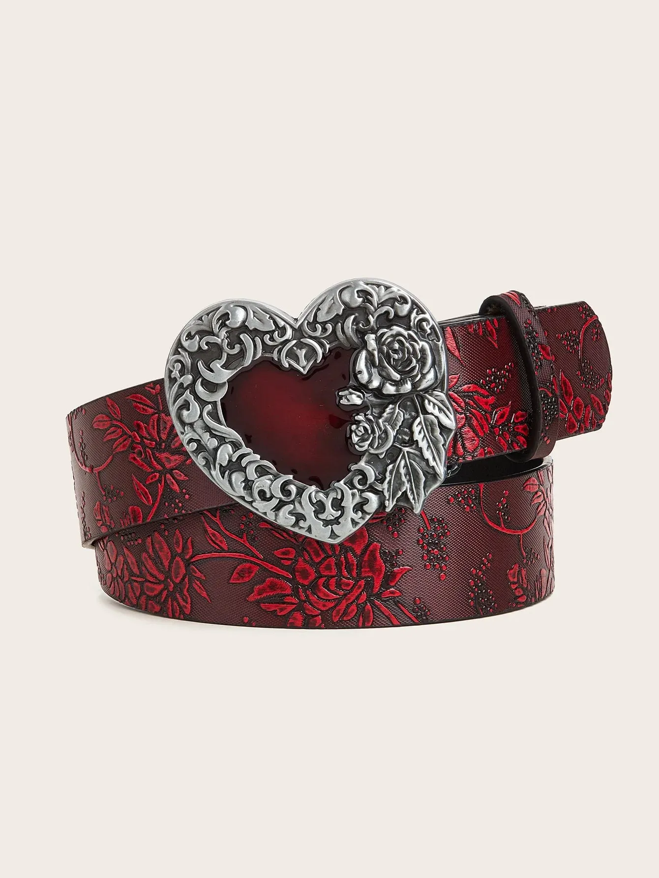 Wine Red Heart Carved Belt – Romantic & Chic Accessory